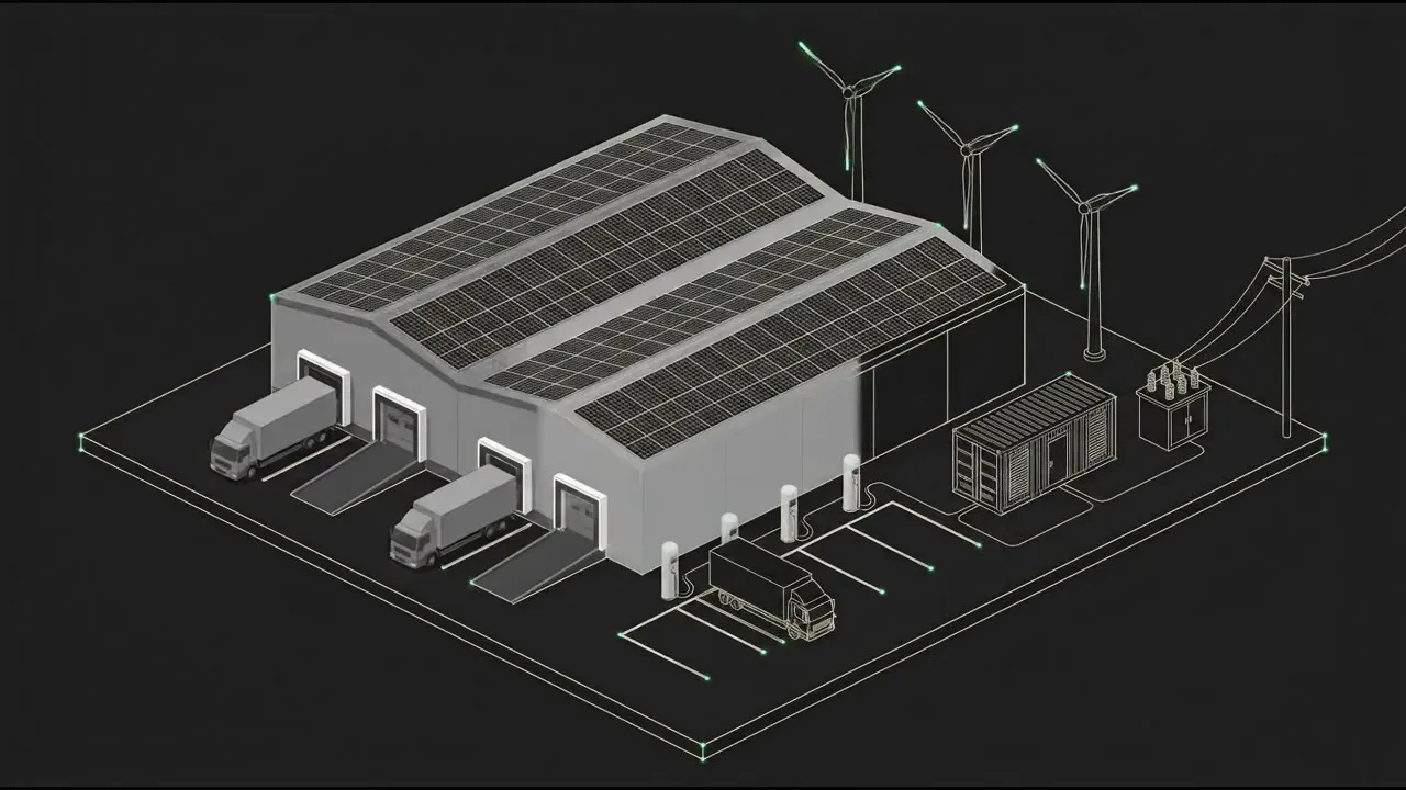 Energiequellen — Solarpark, Windanlage, Batteriespeicher